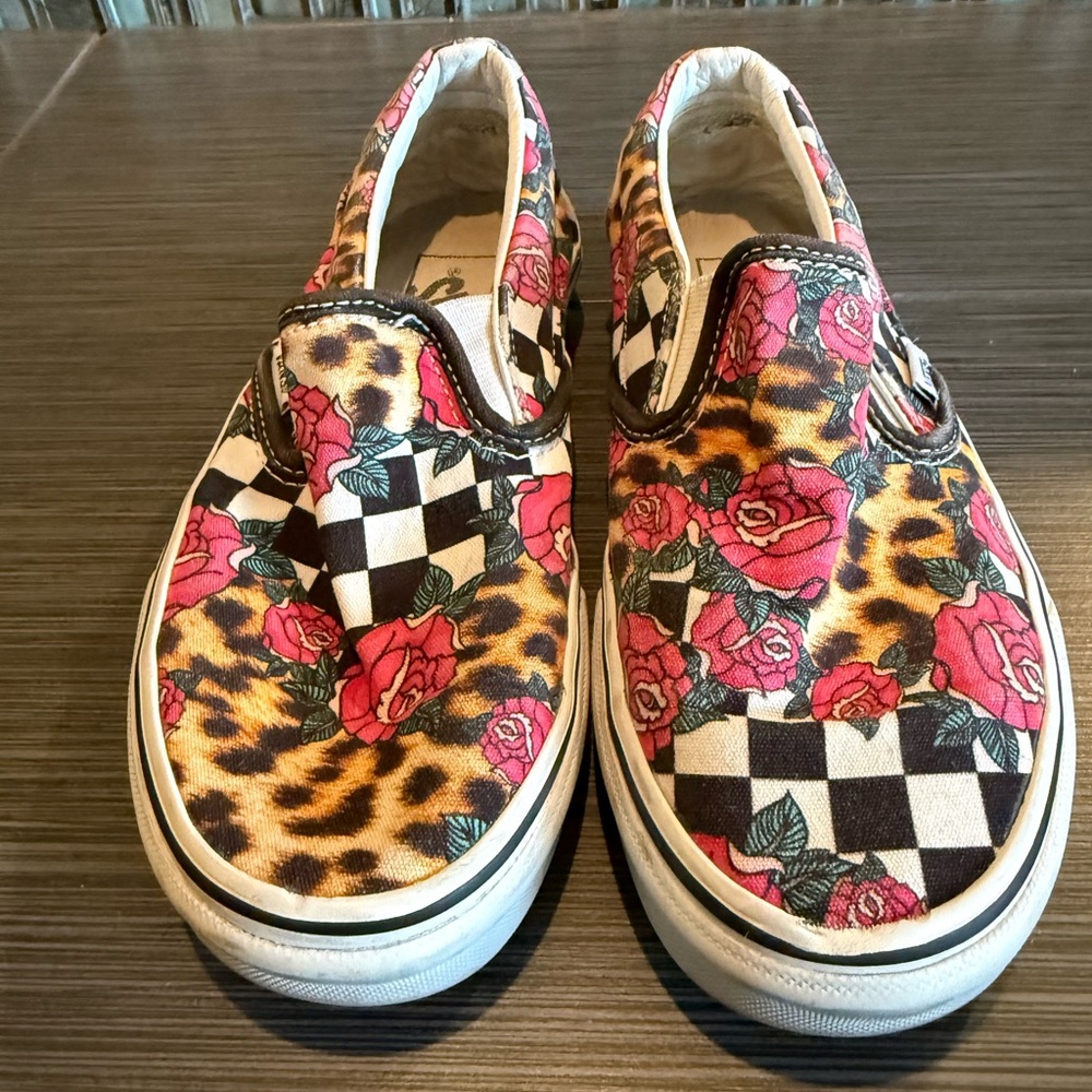 Vans Leopard and Rose Slip-On Shoes